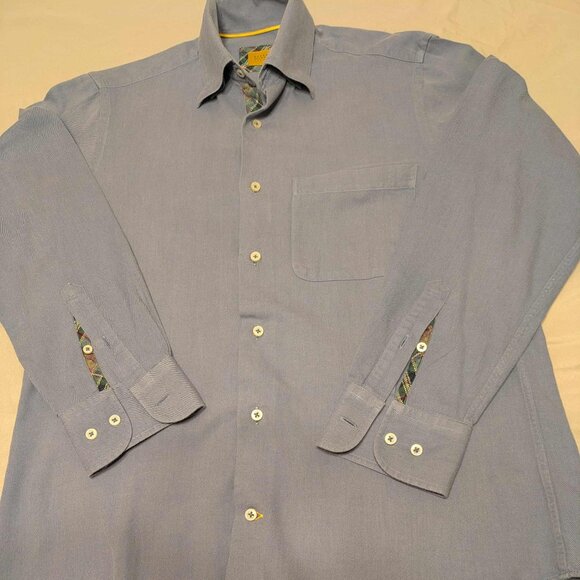 Robert Talbot  Shirt Mens Small Carmel Tailored French Blue Casual Button up Top - Picture 1 of 13